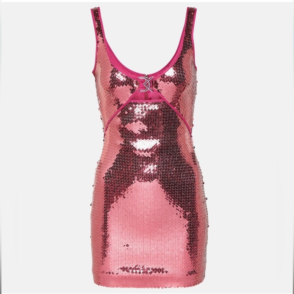 DAVID KOMA pink sequin cut out mini dress